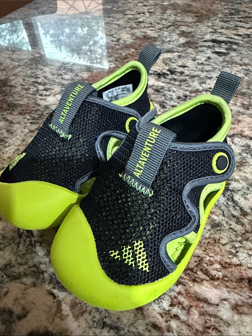 adidas Black and Neon Green Slip-On Kids Athletic Shoes